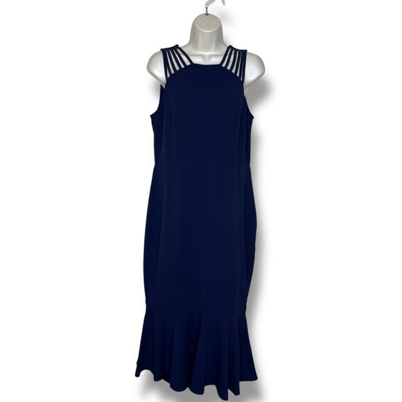 New PrettyGarden Navy Blue Sleeveless Bodycon Formal Midi Dress Women Size Large - Picture 2 of 14